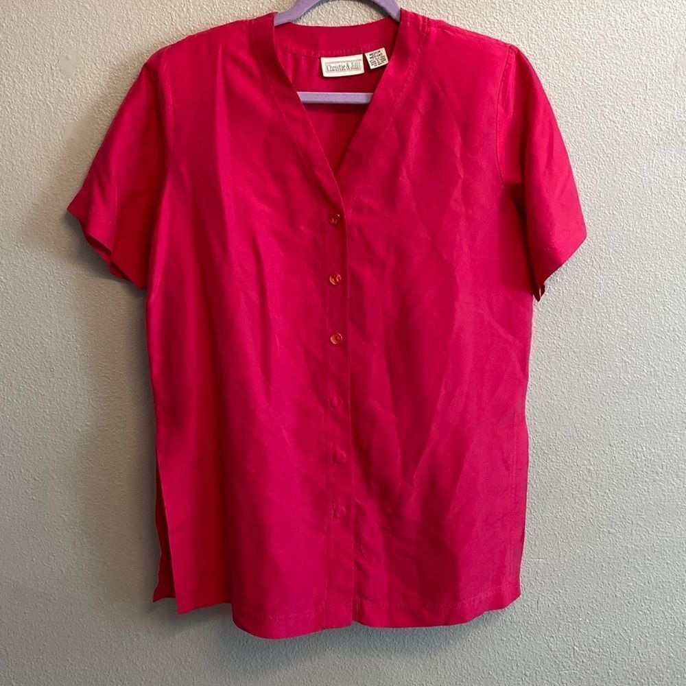 Christie & Jill- bright pink vintage blouse- Size Medium